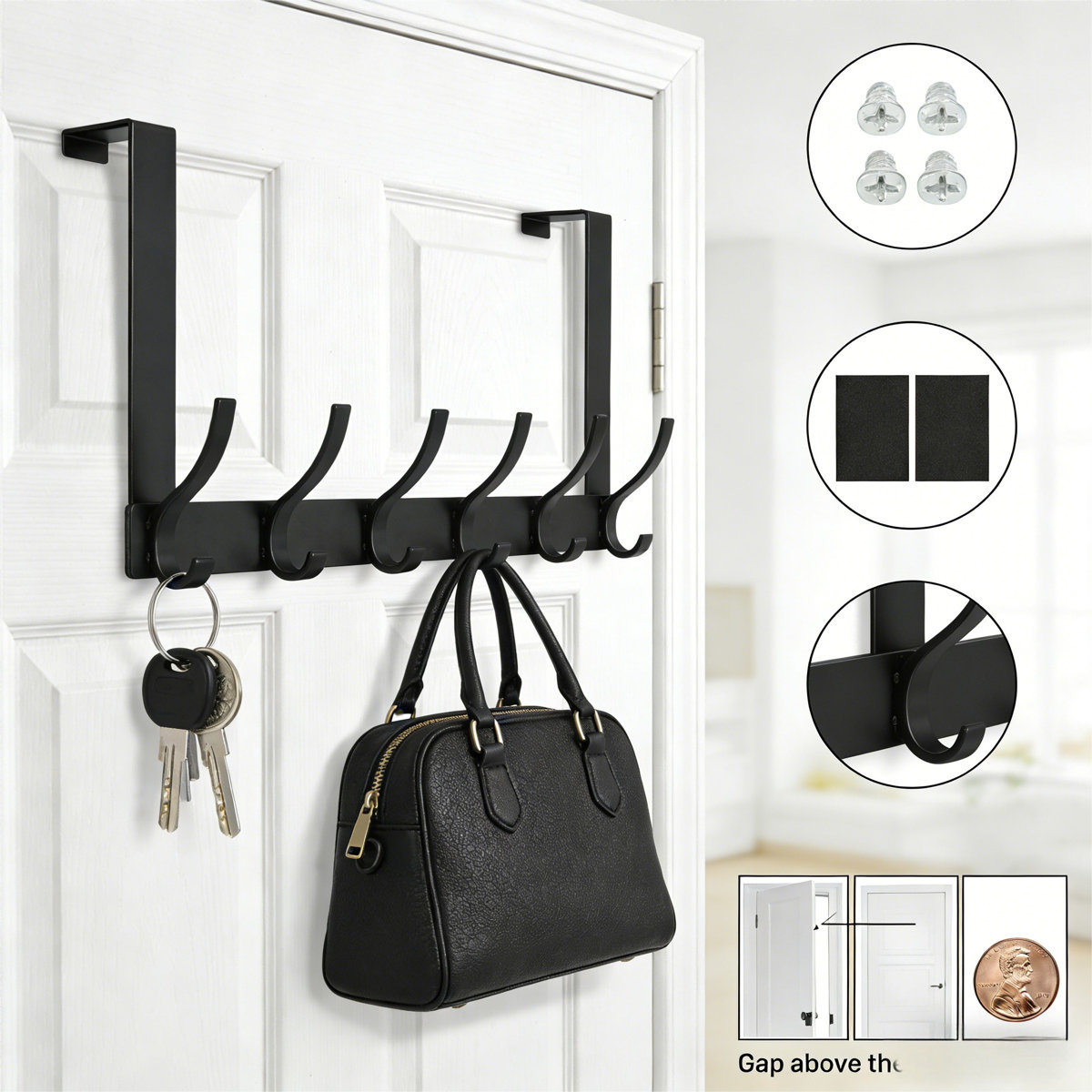 1 Pack Over The Door Hooks Towel Rack With 12 Coat Hooks Black